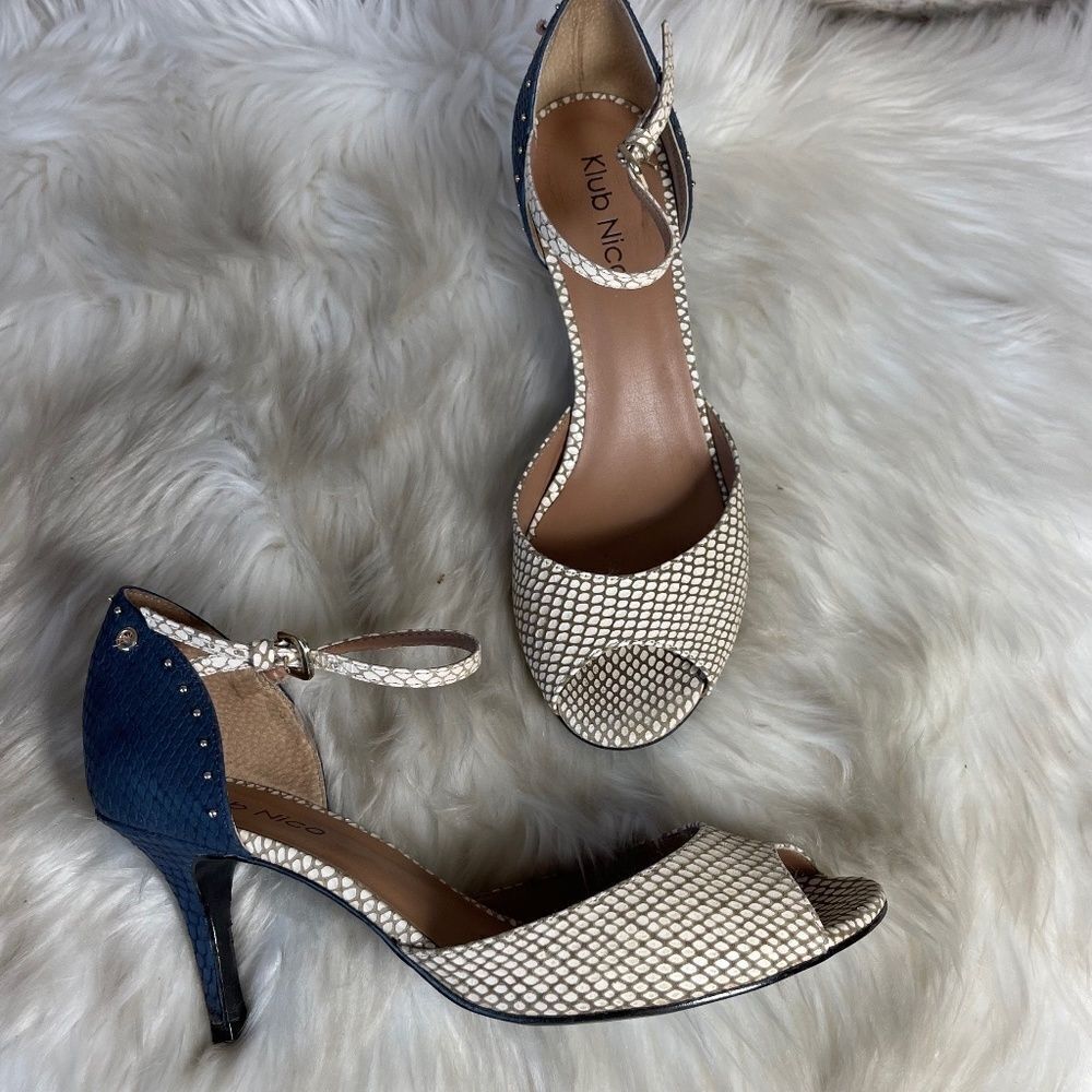 Anthro Klub‎ Nico/Blue/Print Ankle Strap Heels Sz 9